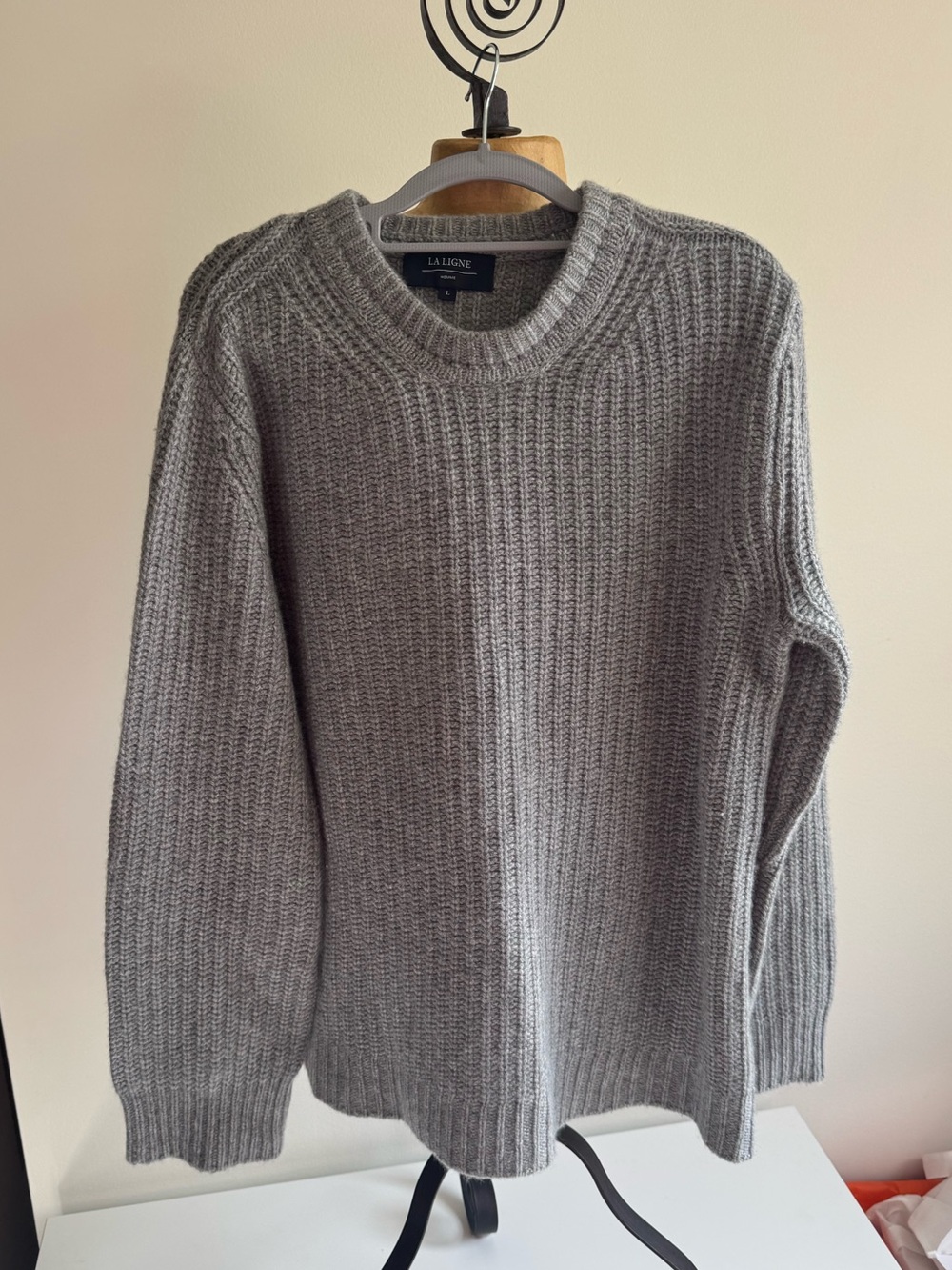 La Ligne Homme Grey Ribbed Cashmere Wool Sweater Size Large
